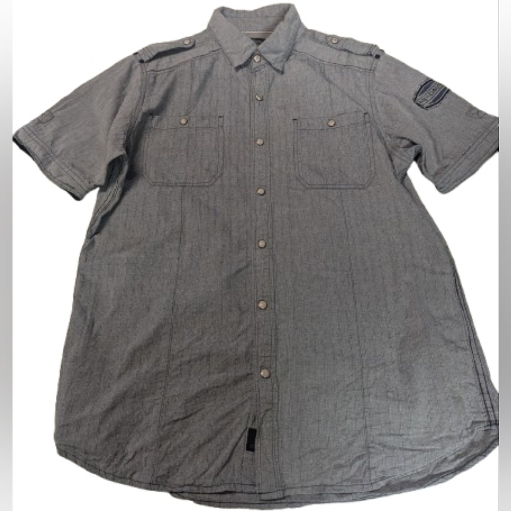 Harley Davidson Mens Gray Pinstripe Button Up Shirt Long Sleeve Size L